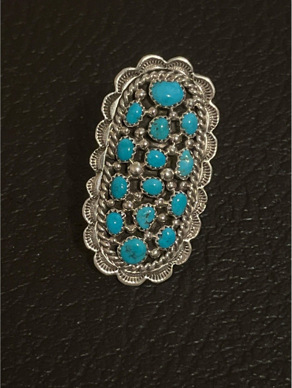 Navajo cluster turquoise sterling silver ring size 8.5 adjustable natural